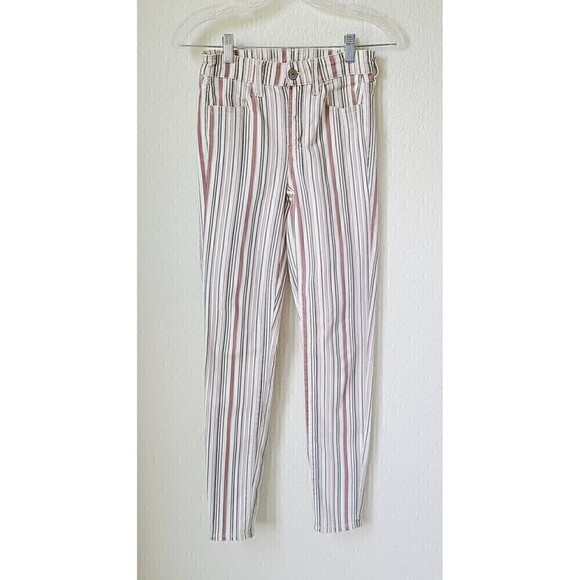 American Eagle Jeans Size 0 Women's Pants‎ Hi Rise Purple Ivory Black Striped - Picture 2 of 12